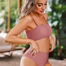 valardoh Solid Women Bikini Pink Swimsuit image 4