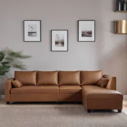 mintwud from pepperfry BIngo Leatherette LHS Sectional Sofa (3+ Lounger) In Tan Colour-picture-9
