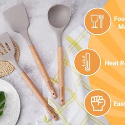 vasukie Silicone Set With Wooden Handle forPan for Kitchen Non-Stick Spatula image 5