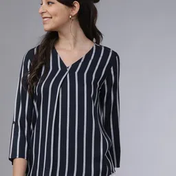 tokyo talkies Casual Regular Sleeves Striped Women Multicolor Top-picture-14