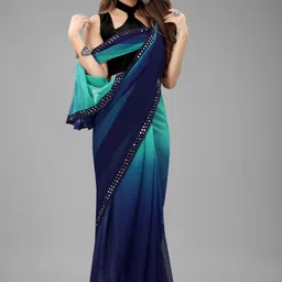 for and ever Digital Print, Ombre, Polka Print, Embroidered, Embellished, Color Block, Striped Jamdani Georgette, Chiffon Saree image 3