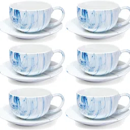 treo Pack of 12 Ceramic Marble Cup and Saucer Set of 12, Marble Blue-picture-19