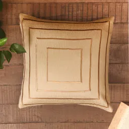 zeba Gold Polyester Blend Geometric 16x16 inches Cushion Cover image 1