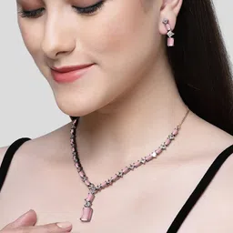 KARATCART Silver-Plated Cubic Zirconia Studded Jewellery Set image 2