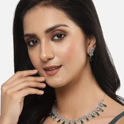 ZENEME Rhodium-Plated AD-Studded Jewellery Set image 4