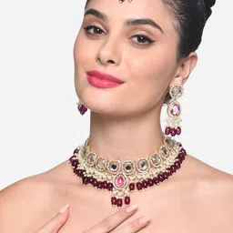 Zaveri Pearls Gold-Plated Stone-Studded & Beaded Jewellery Set-image-31