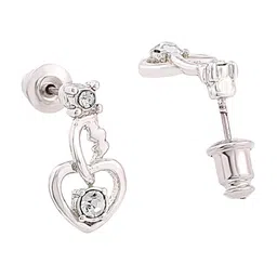 Estele Rhodium Plated Heart with Wings Shaped Pendant Set with Crystals for Women image 3