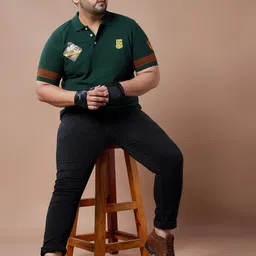 bigbanana Men Plus Size Green Polo Collar Pure Cotton Pure Cotton T-shirt image 2