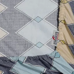 FABINALIV Blue & Beige Geometric 300 TC Fitted King Bedsheet With 2 Pillow Covers image 5