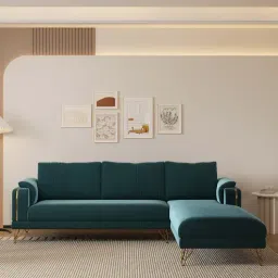 Solitaire Velvet Fabric LHS Sectional Sofa (3 + Lounger) in Teal Blue Color-image-63