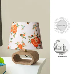 new era Multicolor cotton table lamp with Wood Natural base (7x12 inches) image 4
