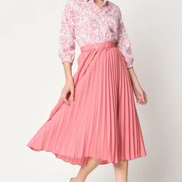zwerlon Women A-line Pink, White Midi/Calf Length Dress-picture-11
