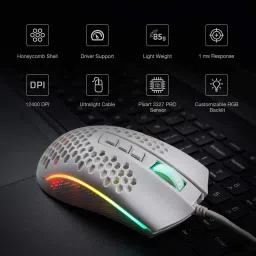 REDRAGON Strom Wired Optical Gaming Mouse (12400 DPI Adjustable, Aesthetics of Hive, White) image 4
