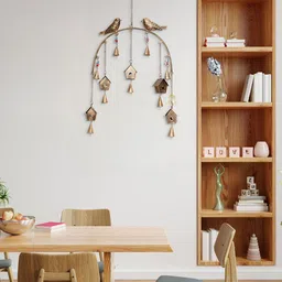 DULI Gold-Toned BirdHouse Design Metal Wall Hanging Windchime with Hanging Bells image 5