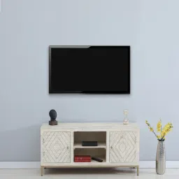 bohemiana from pepperfry Bizerk Solid Wood TV Console In Sandblasted White Finish image 1