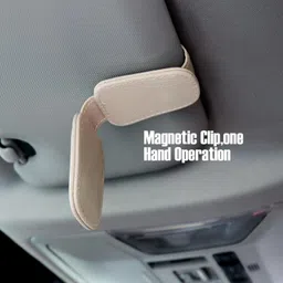 kipsome Sunglass Holder for Car Sun Visor Magnetic Leather Glasse Eyeglasses Hanger Clip White Car Sunglass Clip Holder image 4