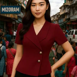Casual Puff Sleeves Self Design Women Maroon Top-image-0