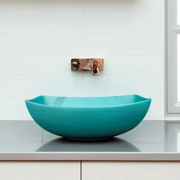 clayramic Premium Ceramic Washbasin With Waste Coupling & Pipe Set ) (18x13x5)(Pb-Mini-Green) Table Top Basin-picture-25