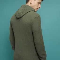 highlander Men Solid Hooded Neck Green Sweater image 2