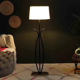 White Iron & Cloth Shade Club Floor Lamp With Iron Base by Sapphire image 3