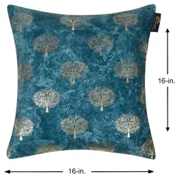 hosta homes Blue Velvet Floral 16X16 Inches Cushion Covers (Pack of 2) image 2