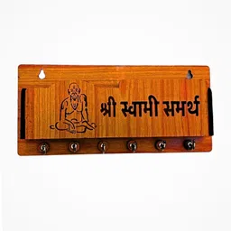 sushobha traders Wooden Designer Shree Swami Samarth Engraved Multi-Functional Wall Mounted Wood Key Holder image 5