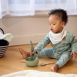 seloa Self-Feeding Silicone Baby Bowl & Spoon, Curved Walls | Upgrade Strong Suction - Hygienic Food Grade Silicone & Wooden image 3