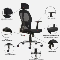 cellbell Tauras Lite Breathable MeshHigh Back Ergonomic Chair in Black Colour image 3