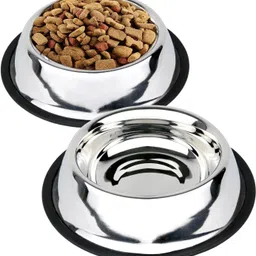 furever friends Pet Feeding Bowls for Dog with Anti Skid 2 Pack Silver Plated, Stainless Steel Pet Bowl image 2