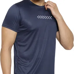 missille Men Solid Round Neck Polyester Navy Blue T-Shirt image 3