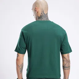 glitchez Men Solid Round Neck Pure Cotton Green T-Shirt image 3