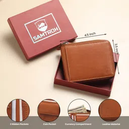 samtroh Men Casual Tan Genuine Leather RFID Wallet image 2