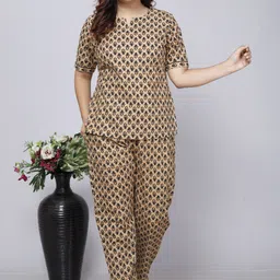 gordhan Women Night Suit Set Beige, Black Printed-picture-24