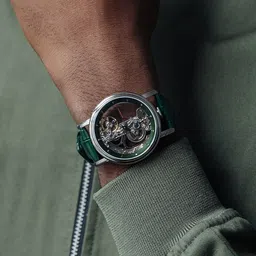 EARNSHAW Men Green Dial & Green Leather Bracelet Style Straps Analogue Automatic Motion Powered Watch image 3