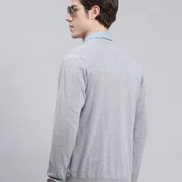 monte carlo Men Solid V Neck Grey Sweater image 2