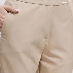 tokyo talkies Women Slim Fit Beige Cotton Blend Trousers image 5