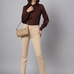 sengrow Women Regular Fit Solid Mandarin Collar Formal Shirt image 5