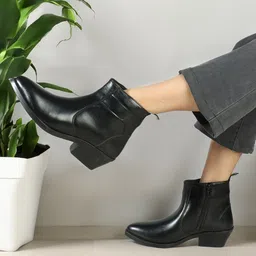 ELLE Women Mid Top Pointed Toe Leather Regular Boots-picture-14