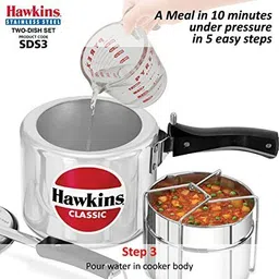 hawkins CLASSIC IN. ALUMINIUM 3L COOKER WITH SS TWO-DISH SET COMBO 3 L Induction Bottom Pressure Cooker image 3