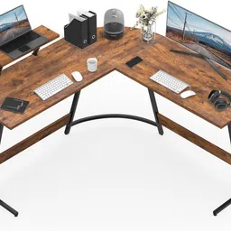 Round Corner L Desk with L-Shape Leg+Z riser Engineered Wood Computer Desk-image-10