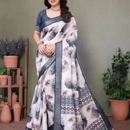 marabout Digital Print Bollywood Cotton Linen Saree image 2