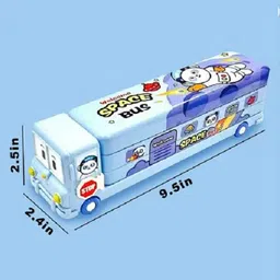 coverbrown Bus Pencil Geometry Box Stationery Moving Tyres & Sharpener School RANDOM DESIGN Bus Truck Art Metal Pencil Box image 2
