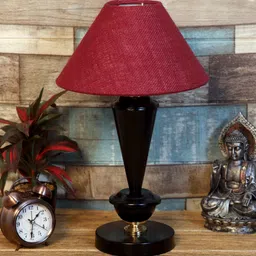 Maroon Shade Table Lamp With Metal Base By Foziq image 2