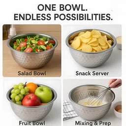 bhajanshree Stainless Steel Mixing Bowl Diamond Cut Round Bowl Home Temple or Spiritual Use-Silver image 5