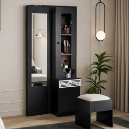 mintwud from pepperfry Splendor Dressing Unit In Black Wenge & Rustic Gold Finish With Stool-picture-5