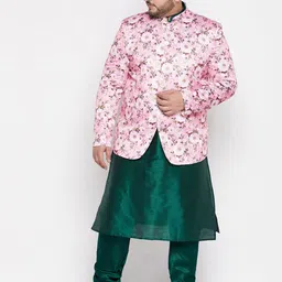 VASTRAMAY Men Green Floral Kurta with Churidar image 5
