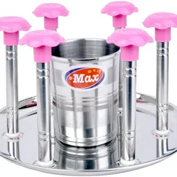 Glass and Spoon Set Organizer for 6 Glasses Stand for Kitchen/Home Décor (Blue) Steel Glass Holder-image-51