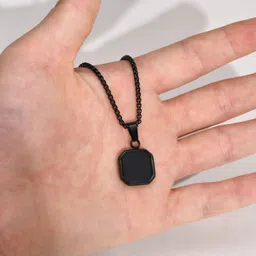 rappersshop Hexagon Black Stainless Steel Pendant with Box Chain for Men & Boys Sterling Silver Stainless Steel Pendant Set image 5