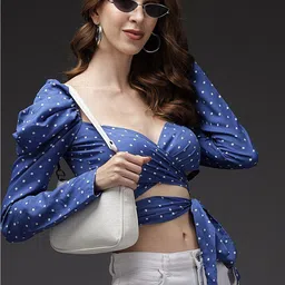 BAESD Printed Sweetheart Neck Puff Sleeve Wrap Crop Top image 4