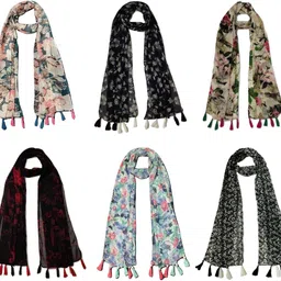 Printed Chiffon Women Multicolor Scarf, Stole, Fancy Scarf-image-91